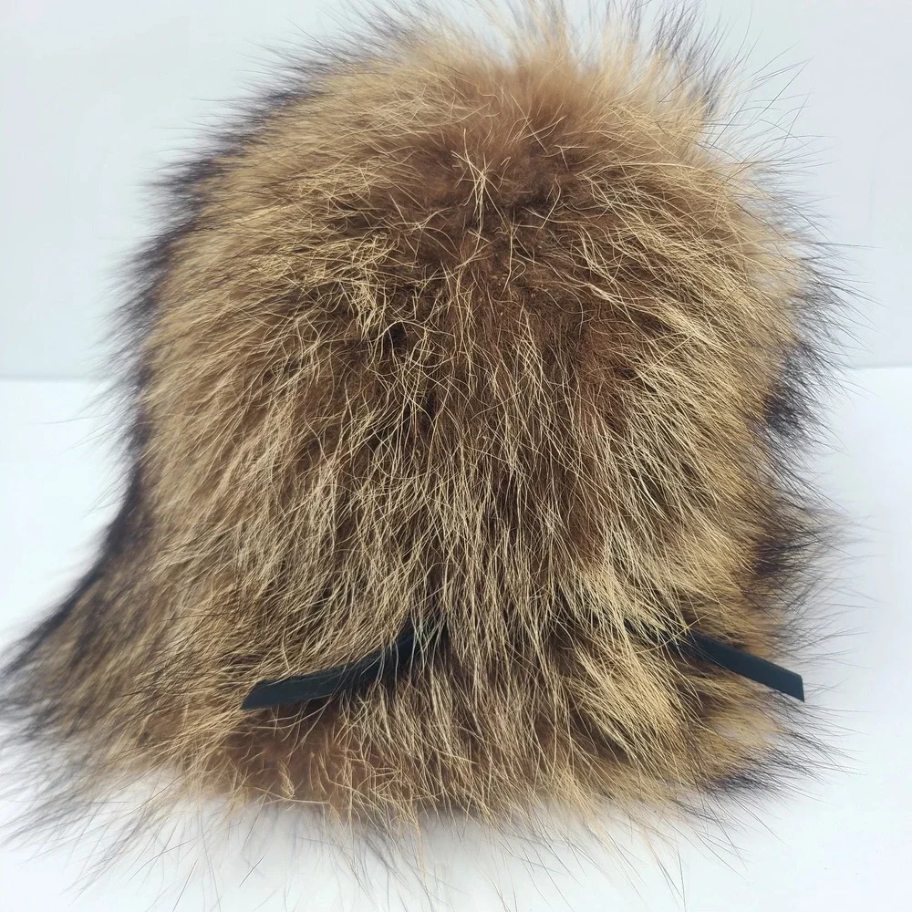 Vtg 50s The Halle Bros Real Raccoon Fur Hat Russian Cossack Bucket Mob Wife